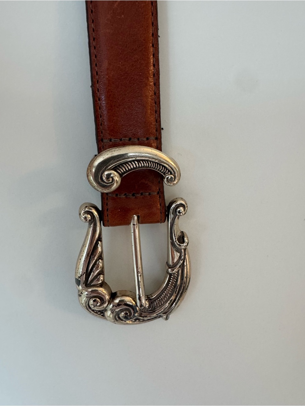 Talbots Brown Leather Ladie’s Belt with Ornate Silver Buckle
